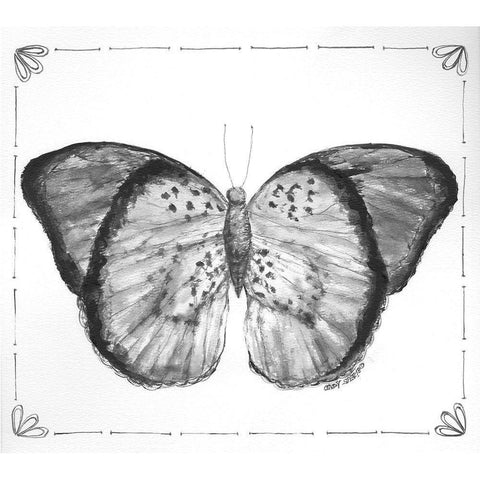 Butterfly V Black Modern Wood Framed Art Print with Double Matting by Shamp, Cindy