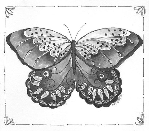 Butterfly VII Black Ornate Wood Framed Art Print with Double Matting by Shamp, Cindy