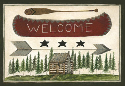 Welcome Canoe White Modern Wood Framed Art Print with Double Matting by Shamp, Cindy
