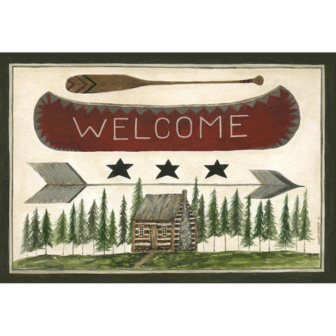 Welcome Canoe Black Modern Wood Framed Art Print with Double Matting by Shamp, Cindy