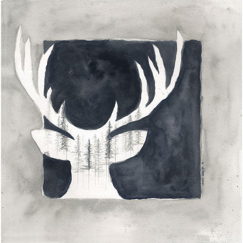 Buck Silhouette White Modern Wood Framed Art Print by Shamp, Cindy