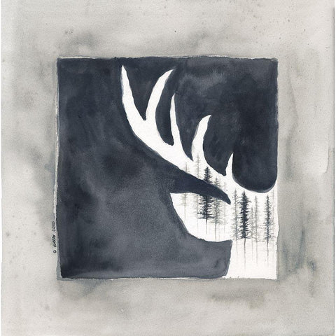 Buck Antler Black Modern Wood Framed Art Print by Shamp, Cindy