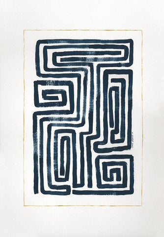 Blue Maze White Modern Wood Framed Art Print with Double Matting by Shamp, Cindy