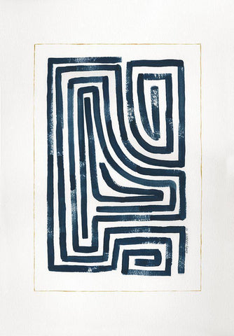 Blue Maze III White Modern Wood Framed Art Print with Double Matting by Shamp, Cindy