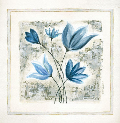 Blue Flowers II White Modern Wood Framed Art Print with Double Matting by Shamp, Cindy