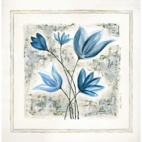 Blue Flowers II Black Modern Wood Framed Art Print by Shamp, Cindy