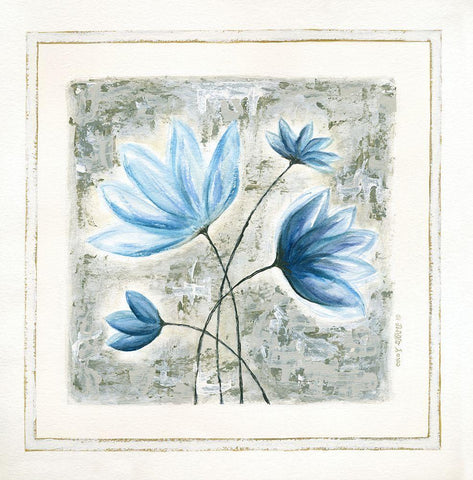 Blue Flowers III White Modern Wood Framed Art Print with Double Matting by Shamp, Cindy