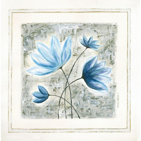 Blue Flowers III Black Modern Wood Framed Art Print with Double Matting by Shamp, Cindy