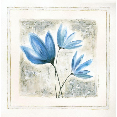 Blue Flowers IV White Modern Wood Framed Art Print by Shamp, Cindy