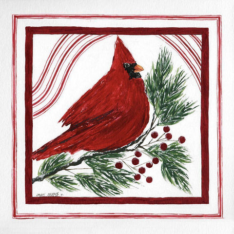 Christmas Cardinal II Gold Ornate Wood Framed Art Print with Double Matting by Shamp, Cindy