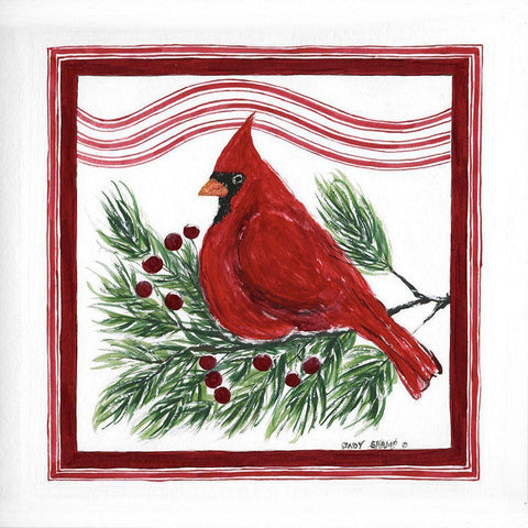 Christmas Cardinal III Black Modern Wood Framed Art Print with Double Matting by Shamp, Cindy