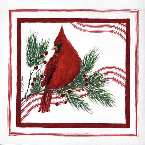 Christmas Cardinal IV Black Ornate Wood Framed Art Print with Double Matting by Shamp, Cindy