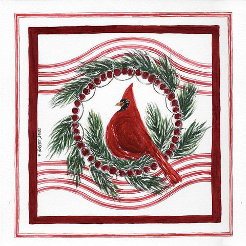 Christmas Cardinal V White Modern Wood Framed Art Print by Shamp, Cindy