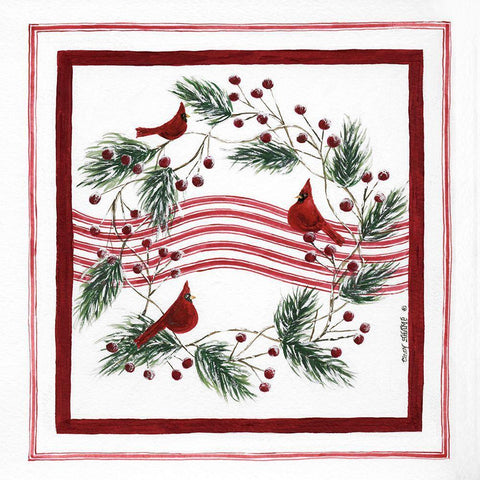 Christmas Cardinal VI Black Ornate Wood Framed Art Print with Double Matting by Shamp, Cindy