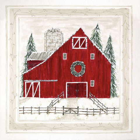 Christmas at the Farm III Black Modern Wood Framed Art Print with Double Matting by Shamp, Cindy