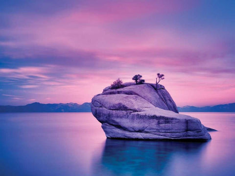 Island Sunset White Modern Wood Framed Art Print with Double Matting by Frates, Dennis