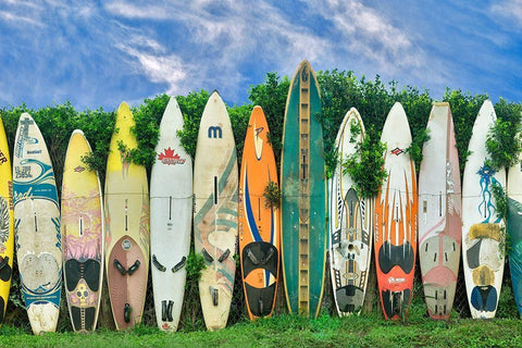 Surfboards White Modern Wood Framed Art Print with Double Matting by Frates, Dennis