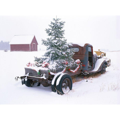 Christmas Truck Black Modern Wood Framed Art Print by Frates, Dennis