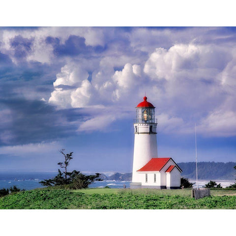 Red Roof Lighthouse Black Modern Wood Framed Art Print with Double Matting by Frates, Dennis