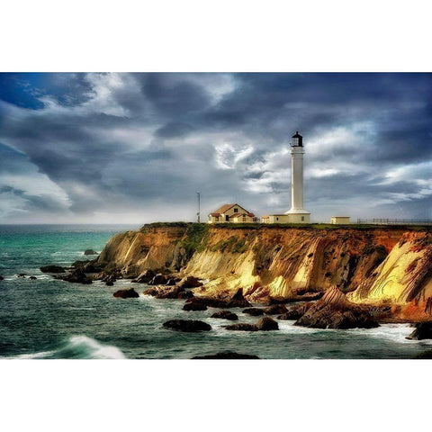 Coastline Lighthouse Black Modern Wood Framed Art Print with Double Matting by Frates, Dennis