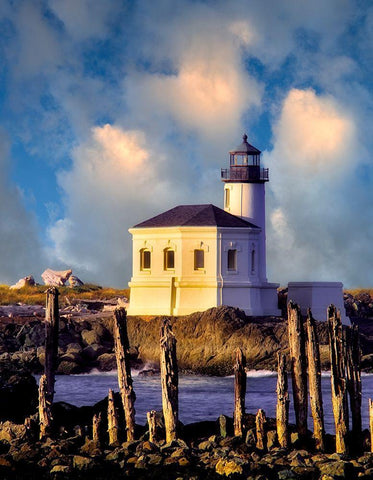 Classic Lighthouse Black Ornate Wood Framed Art Print with Double Matting by Frates, Dennis