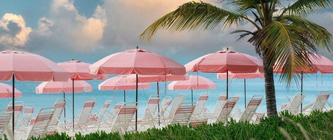 Umbrellas White Modern Wood Framed Art Print with Double Matting by Frates, Dennis