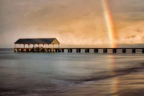 Rainbow Pier II White Modern Wood Framed Art Print with Double Matting by Frates, Dennis