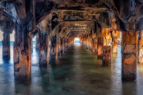 Pier Under Here Black Ornate Wood Framed Art Print with Double Matting by Frates, Dennis