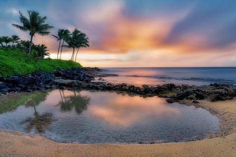 Sunset Cove II White Modern Wood Framed Art Print with Double Matting by Frates, Dennis