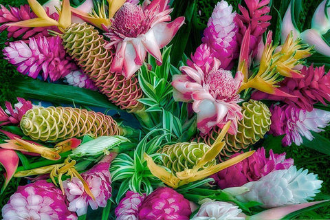 Tropical Floral Black Ornate Wood Framed Art Print with Double Matting by Frates, Dennis