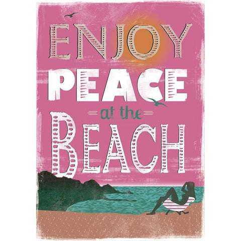 Peace at the Beach White Modern Wood Framed Art Print by JMB Designs