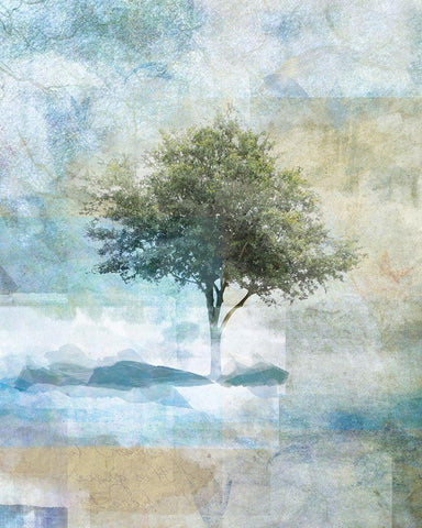 Tree Abstract II White Modern Wood Framed Art Print with Double Matting by JMB Designs