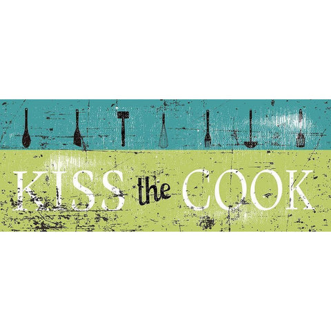 Kiss the Cook White Modern Wood Framed Art Print by JMB Designs