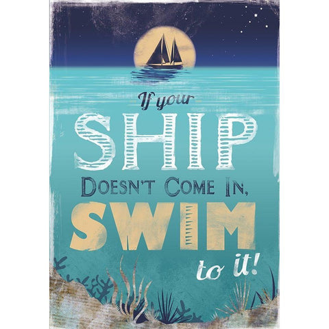 Swim to Your Ship Gold Ornate Wood Framed Art Print with Double Matting by JMB Designs