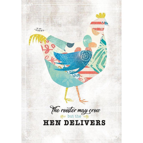 Hen Delivers White Modern Wood Framed Art Print by JMB Designs