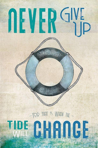 Never Give Up White Modern Wood Framed Art Print with Double Matting by JMB Designs