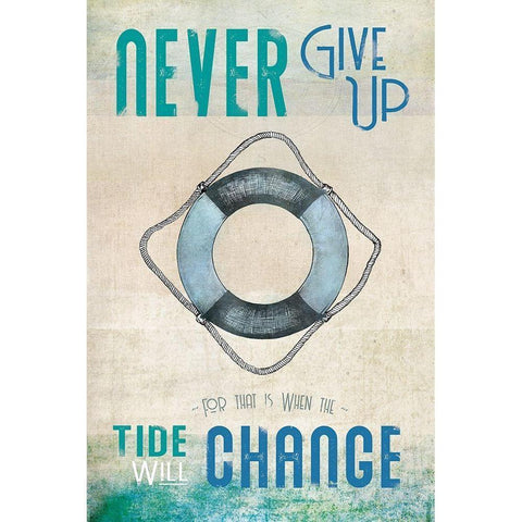 Never Give Up Black Modern Wood Framed Art Print by JMB Designs