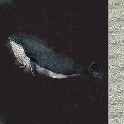 Blue Whale Black Ornate Wood Framed Art Print with Double Matting by JMB Designs