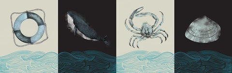 Nautical Pattern White Modern Wood Framed Art Print with Double Matting by JMB Designs