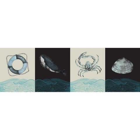 Nautical Pattern Black Modern Wood Framed Art Print by JMB Designs