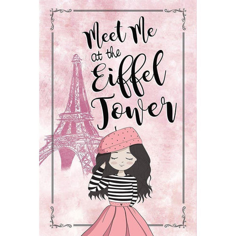 Meet Me at the Eiffel Tower White Modern Wood Framed Art Print by JMB Designs