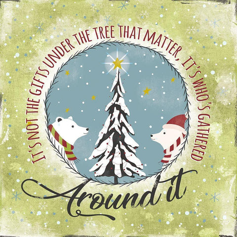 Gathered Around Tree White Modern Wood Framed Art Print with Double Matting by JMB Designs