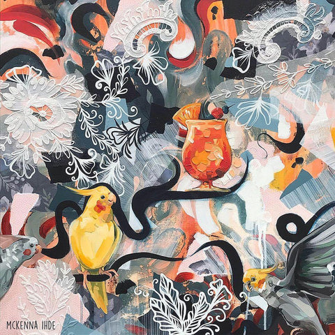 Cocktails and Cockatiels Black Modern Wood Framed Art Print with Double Matting by Ihde, McKenna