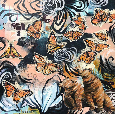 Bears and Monarchs Black Ornate Wood Framed Art Print with Double Matting by Ihde, McKenna