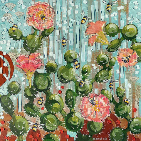 Opuntia and Bees II White Modern Wood Framed Art Print with Double Matting by Ihde, McKenna