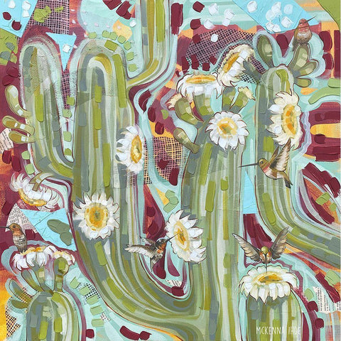 Cactus and Hummers White Modern Wood Framed Art Print by Ihde, McKenna