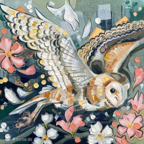 Barn Owl in Flight Gold Ornate Wood Framed Art Print with Double Matting by Ihde, McKenna