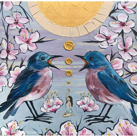 Blue Birds Gold Ornate Wood Framed Art Print with Double Matting by Ihde, McKenna