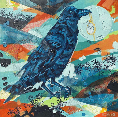 Raven with Watch White Modern Wood Framed Art Print with Double Matting by Ihde, McKenna