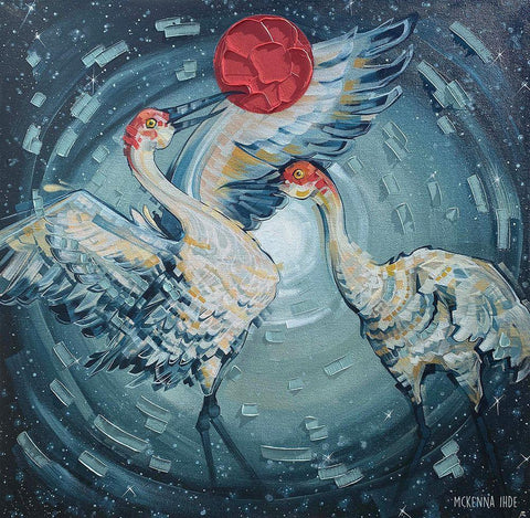 Sandhill Cranes White Modern Wood Framed Art Print with Double Matting by Ihde, McKenna